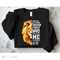Can Do All Things Through Christ Bible Quote Lion Sweatshirt thumb 2