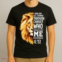 Can Do All Things Through Christ Bible Quote Lion T-Shirt thumb 3