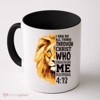 Can Do All Things Through Christ Bible Quote Lion Coffee Mug thumb 0
