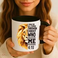 Can Do All Things Through Christ Bible Quote Lion Coffee Mug thumb 3