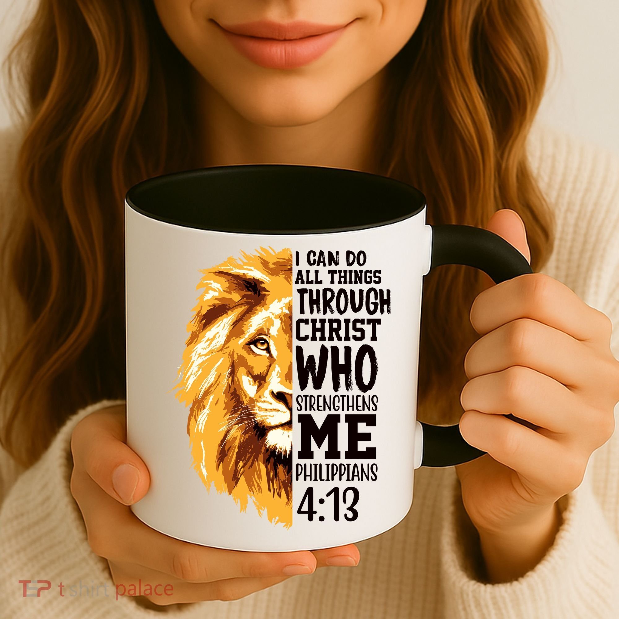 Can Do All Things Through Christ Bible Quote Lion Coffee Mug