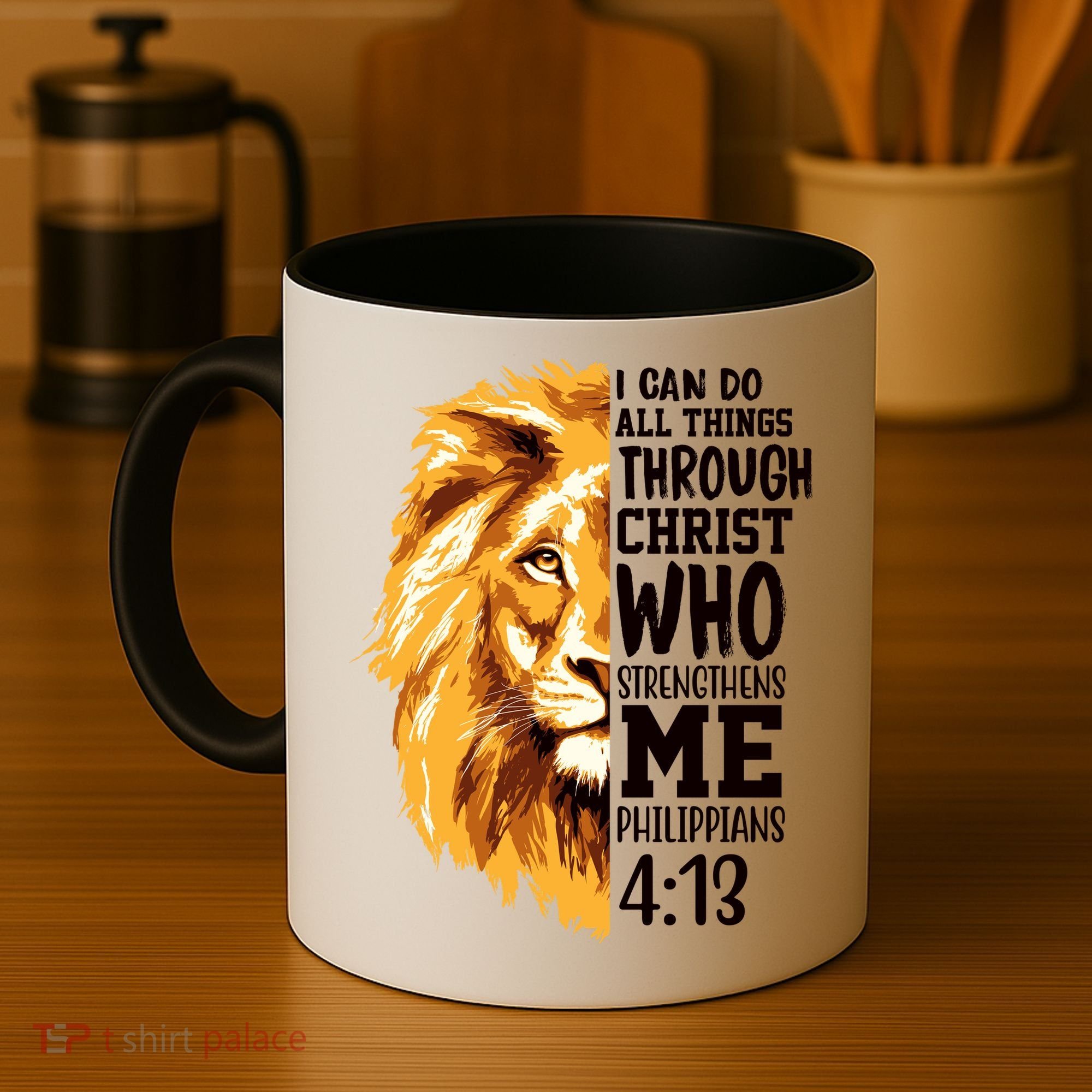 Can Do All Things Through Christ Bible Quote Lion Coffee Mug