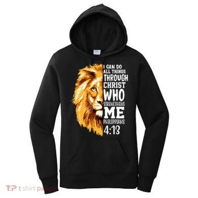 Can Do All Things Through Christ Bible Quote Lion Women's Hoodie