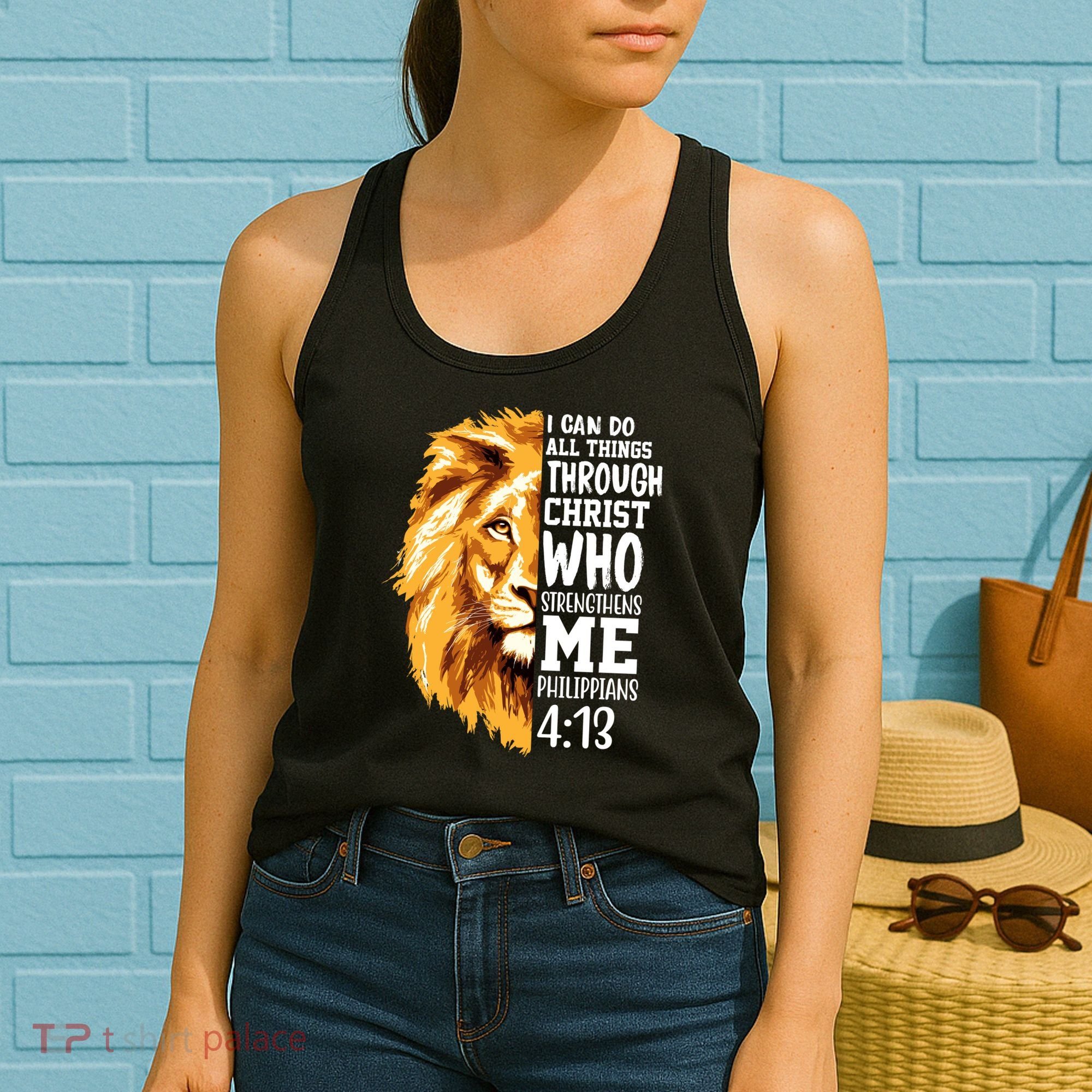 Can Do All Things Through Christ Bible Quote Lion Women's Tank Top