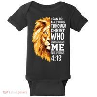 Can Do All Things Through Christ Bible Quote Lion Baby Bodysuit thumb 0