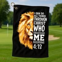 Can Do All Things Through Christ Bible Quote Lion Golf Towel thumb 1
