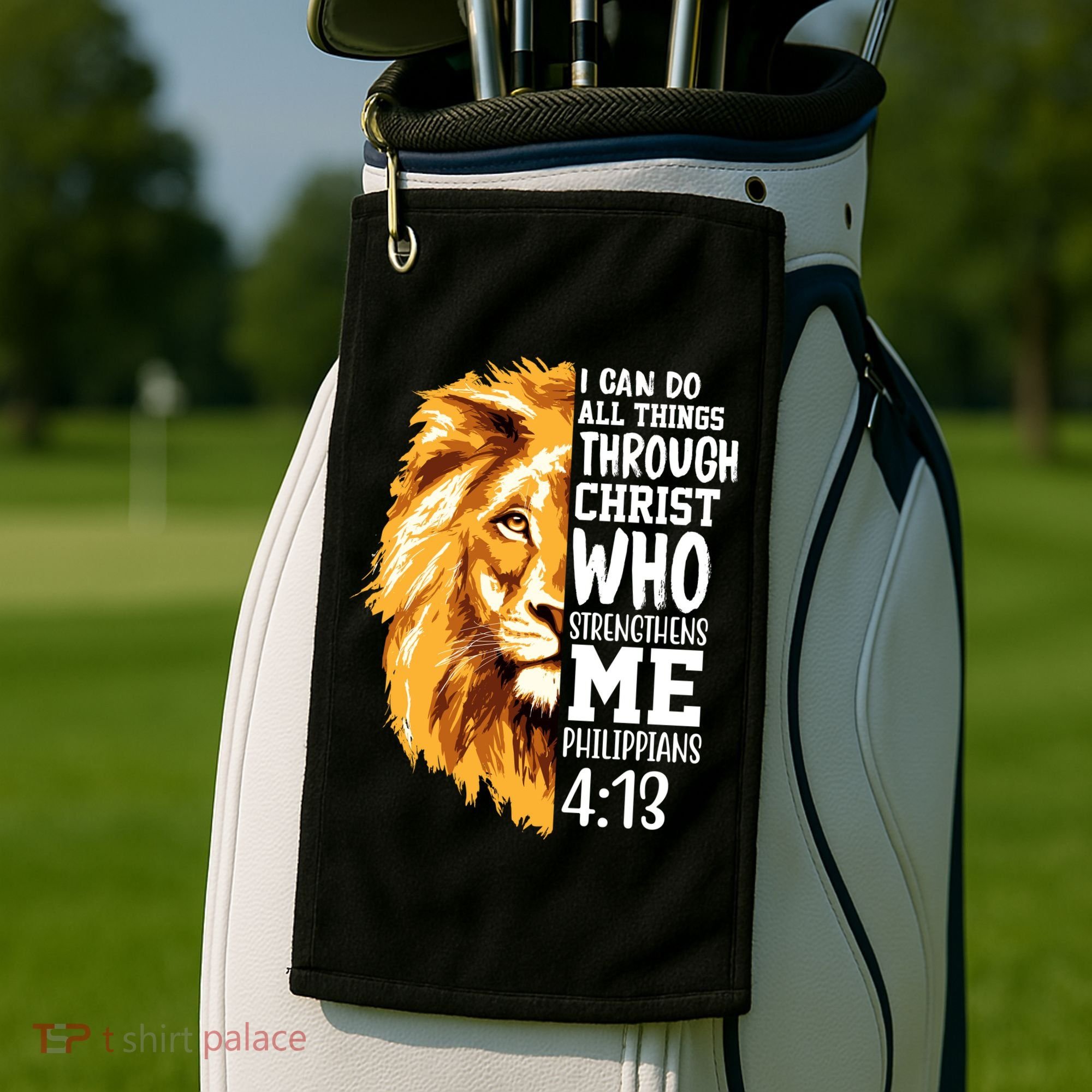 Can Do All Things Through Christ Bible Quote Lion Golf Towel