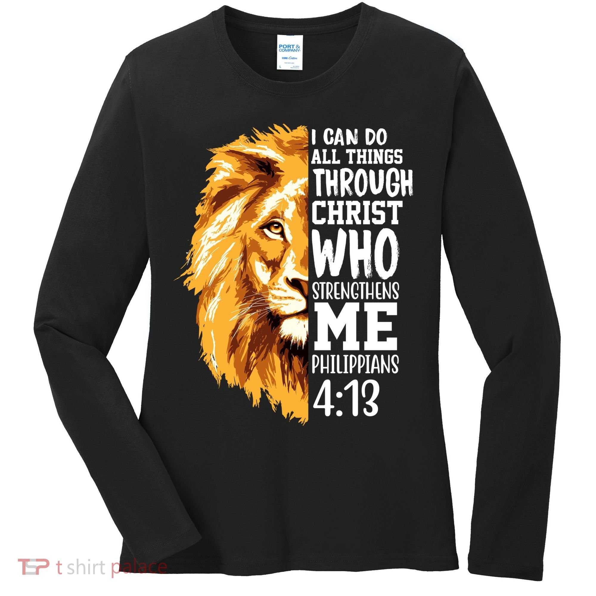 Can Do All Things Through Christ Bible Quote Lion Women's Long Sleeve Shirt