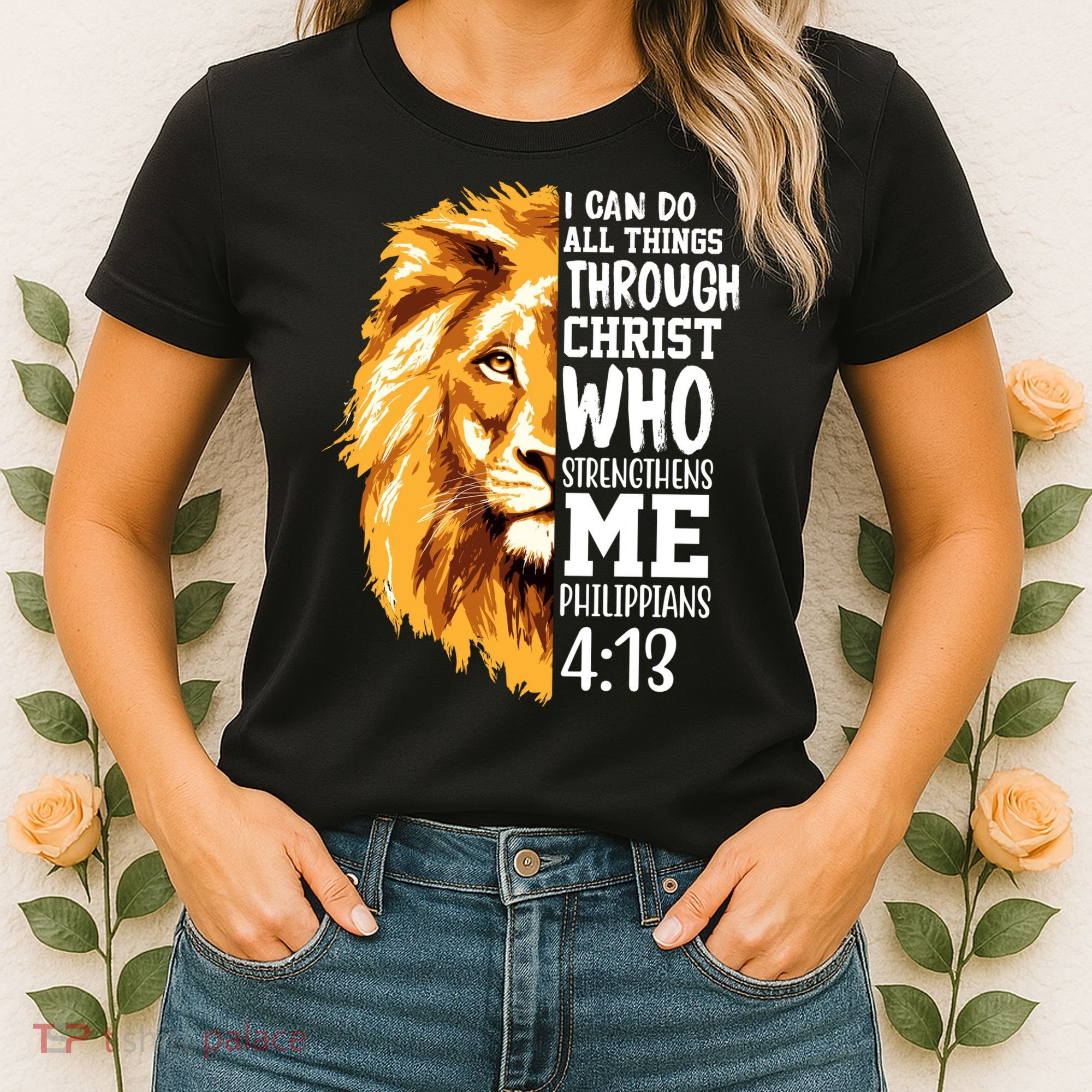 Can Do All Things Through Christ Bible Quote Lion Women's T-Shirt