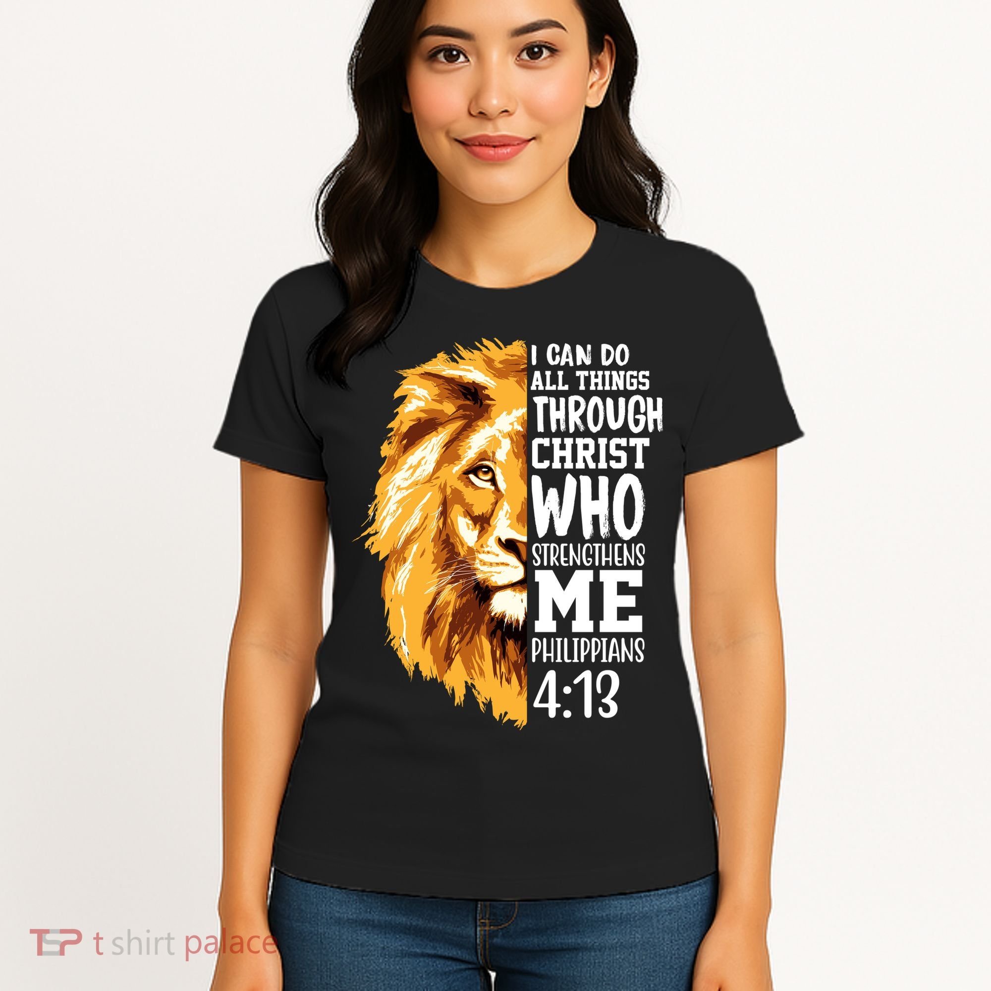 Can Do All Things Through Christ Bible Quote Lion Women's T-Shirt