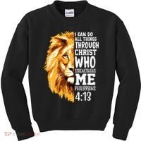 Can Do All Things Through Christ Bible Quote Lion Kids Sweatshirt thumb 0