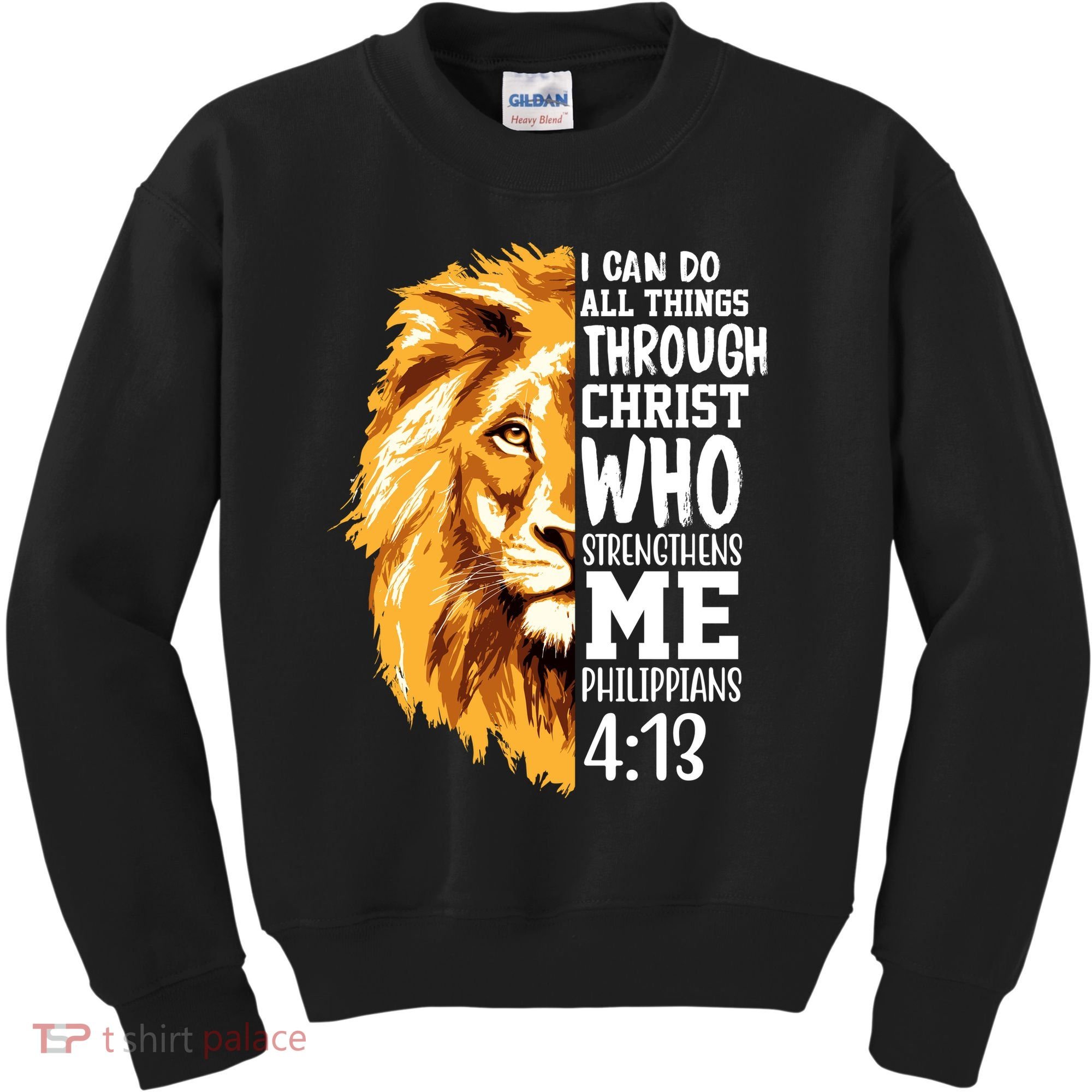 Can Do All Things Through Christ Bible Quote Lion Kids Sweatshirt