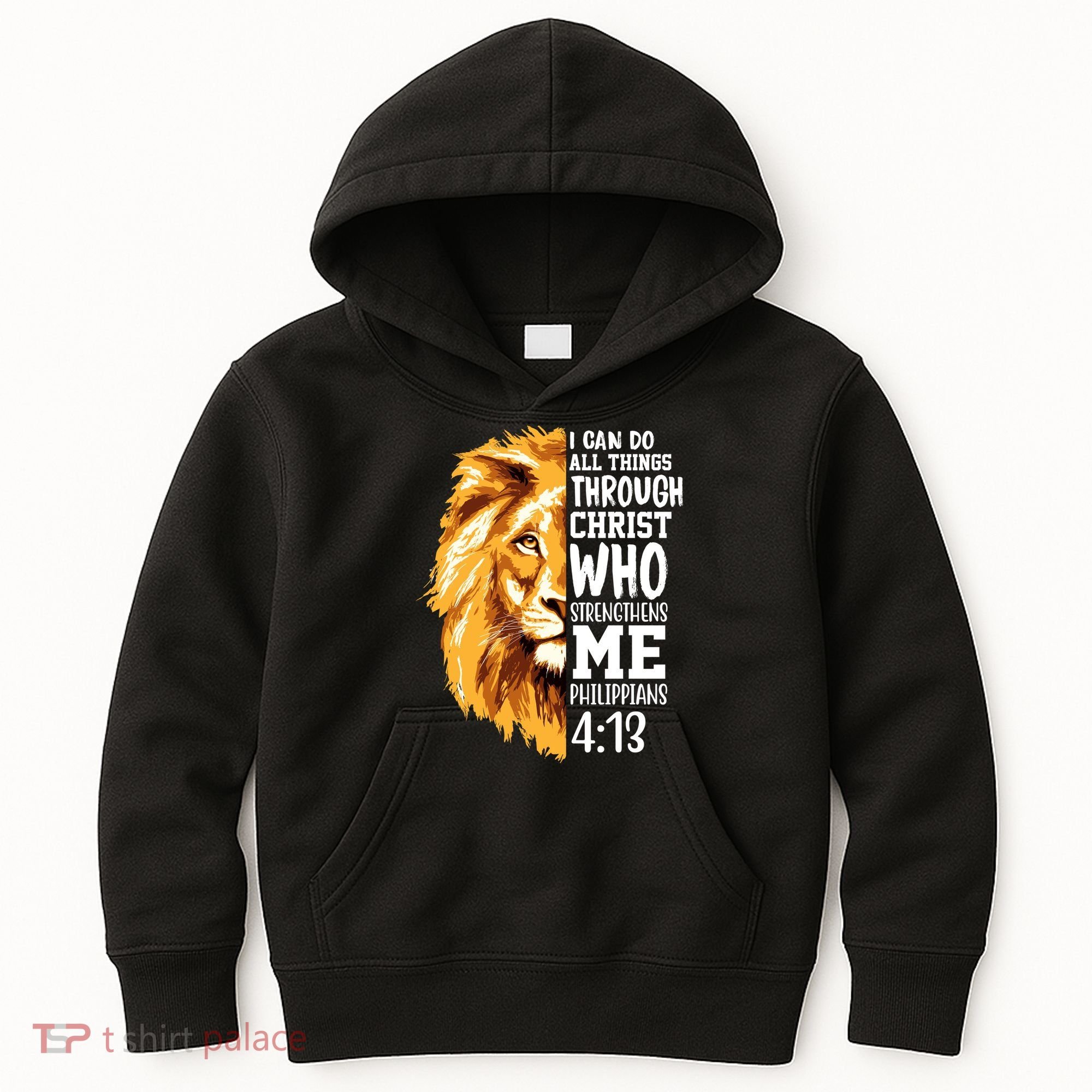 Can Do All Things Through Christ Bible Quote Lion Kids Hoodie