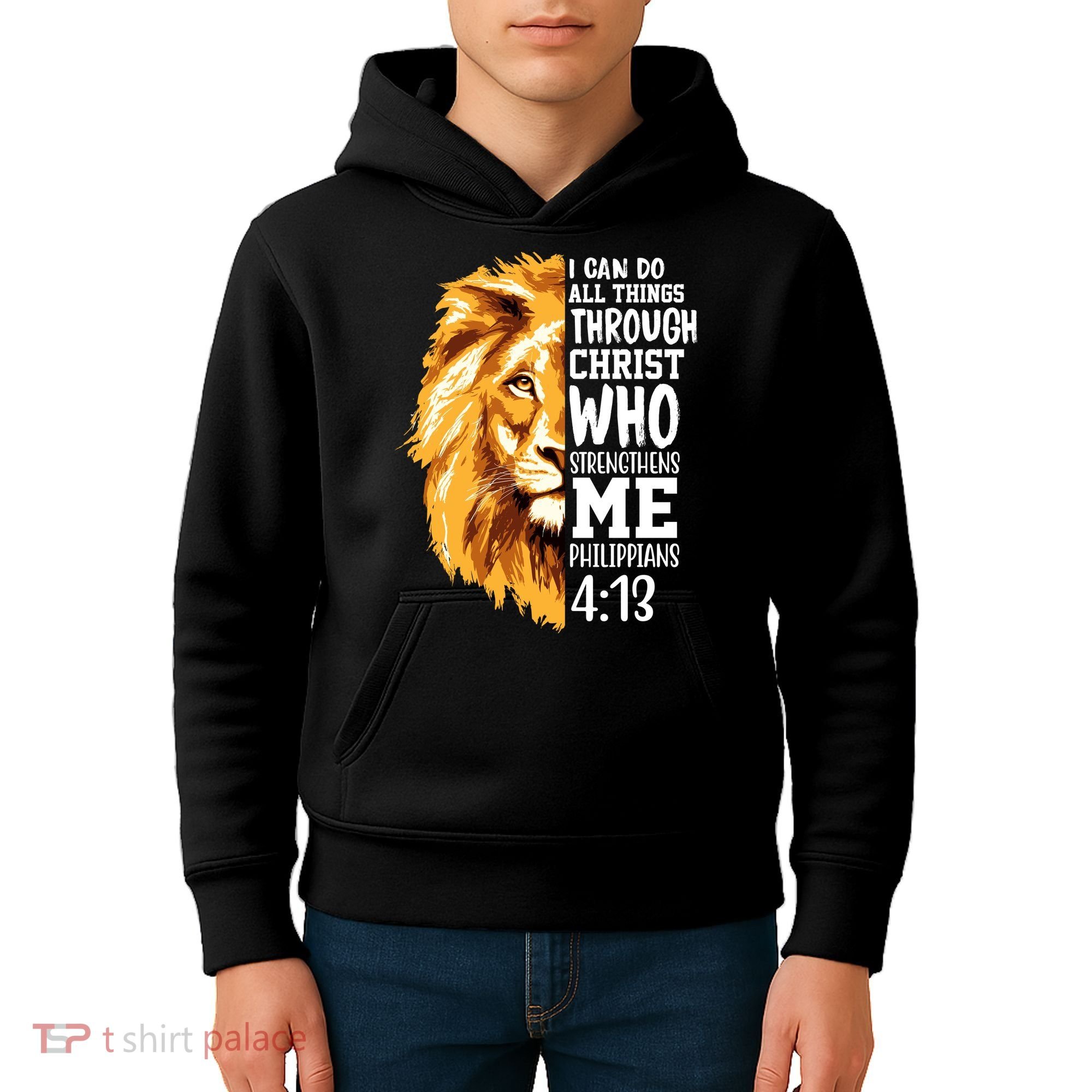 Can Do All Things Through Christ Bible Quote Lion Kids Hoodie
