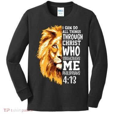 Can Do All Things Through Christ Bible Quote Lion Kids Long Sleeve Shirt