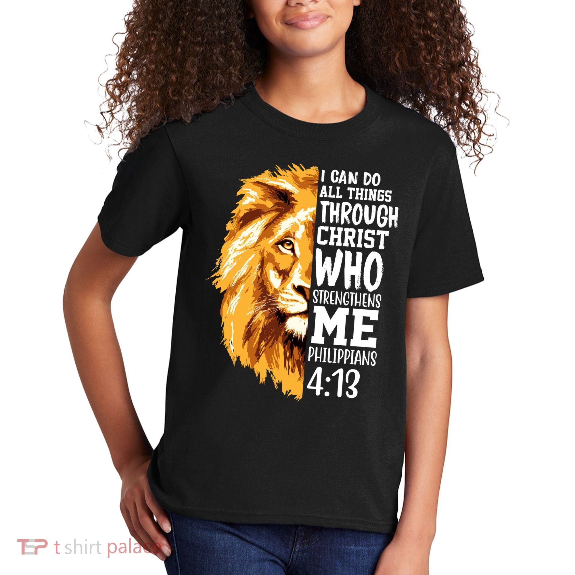 Can Do All Things Through Christ Bible Quote Lion Kids T-Shirt