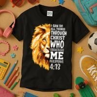 Can Do All Things Through Christ Bible Quote Lion Kids T-Shirt thumb 3