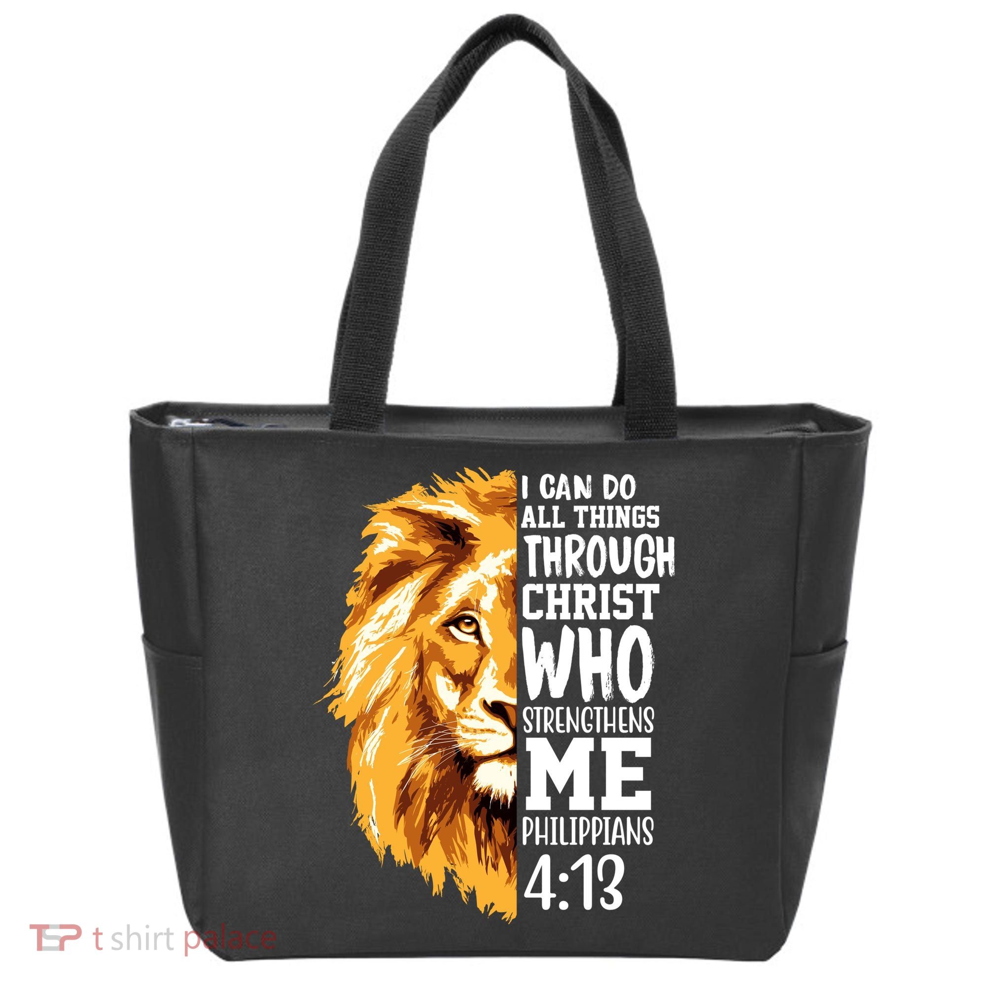 Can Do All Things Through Christ Bible Quote Lion Tote Bag