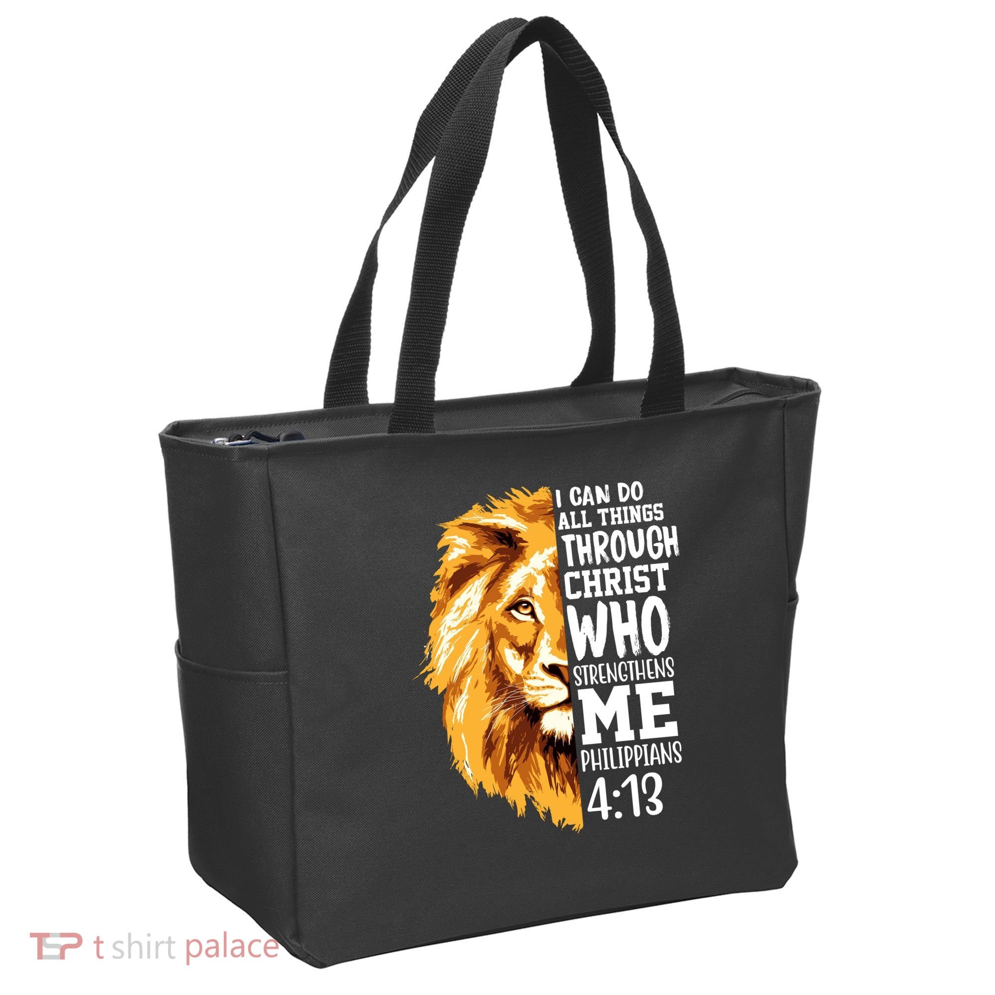 Can Do All Things Through Christ Bible Quote Lion Tote Bag