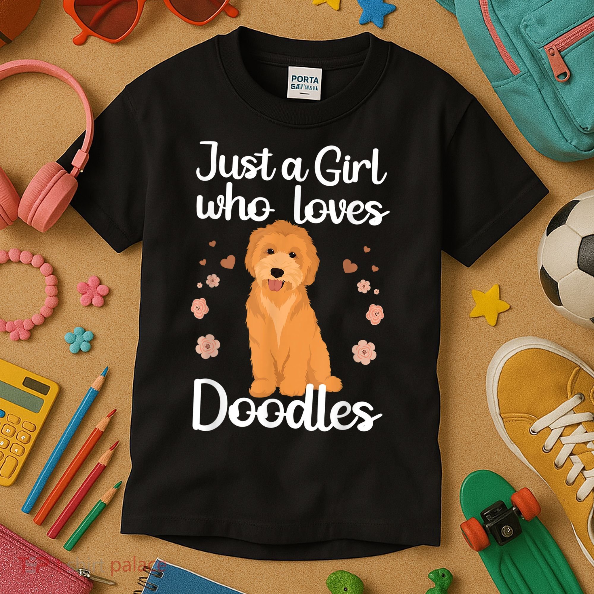 Cute Doodle Art For Women Mom Golden Doodle Dog Lovers Kids T-Shirt