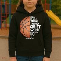 Can Do All Things Through Christ Philippians 4:13 Basketball Kids Hoodie thumb 3