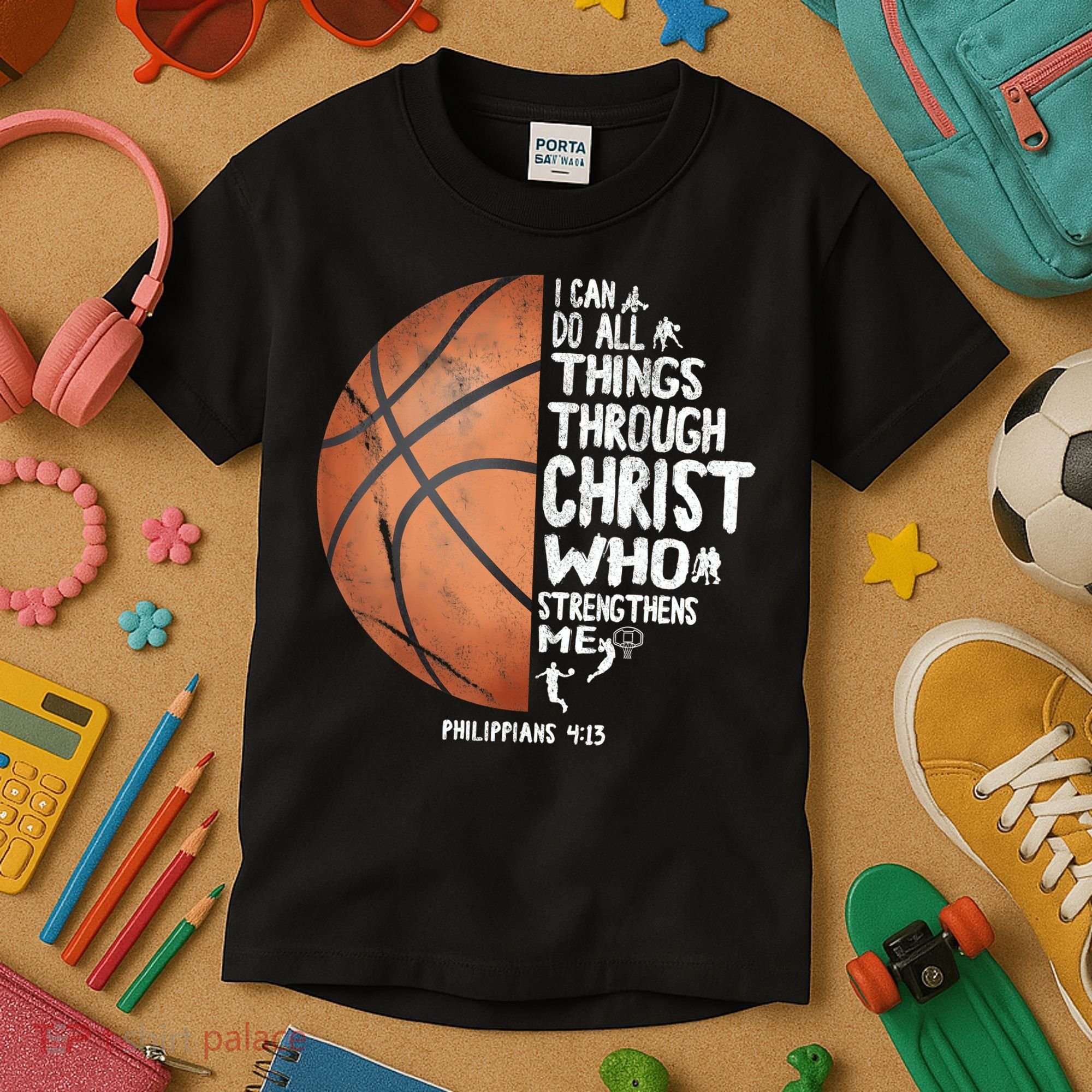 Can Do All Things Through Christ Philippians 4:13 Basketball Kids T-Shirt