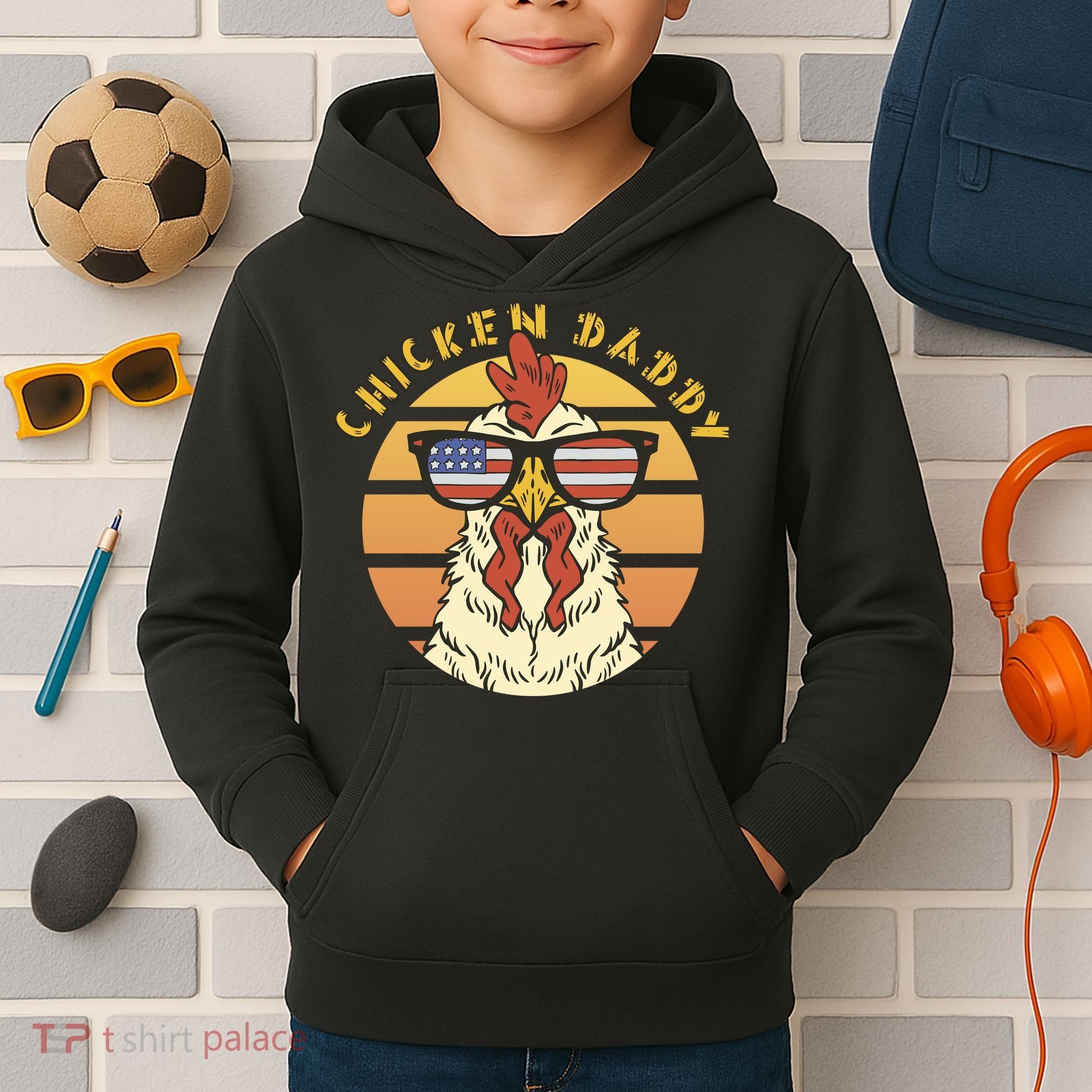 Chicken Daddy American Flag Funny Kids Hoodie