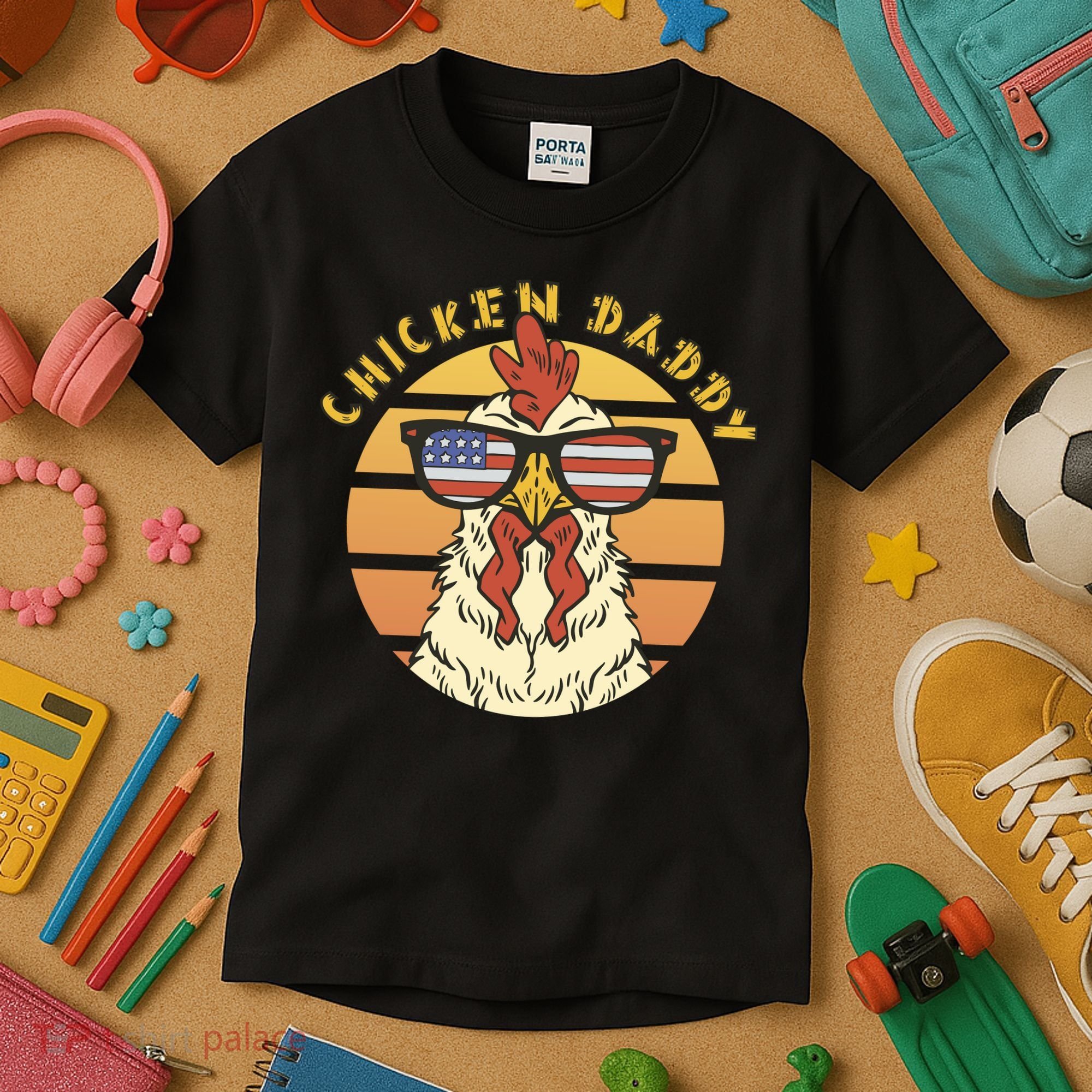 Chicken Daddy American Flag Funny Kids T-Shirt
