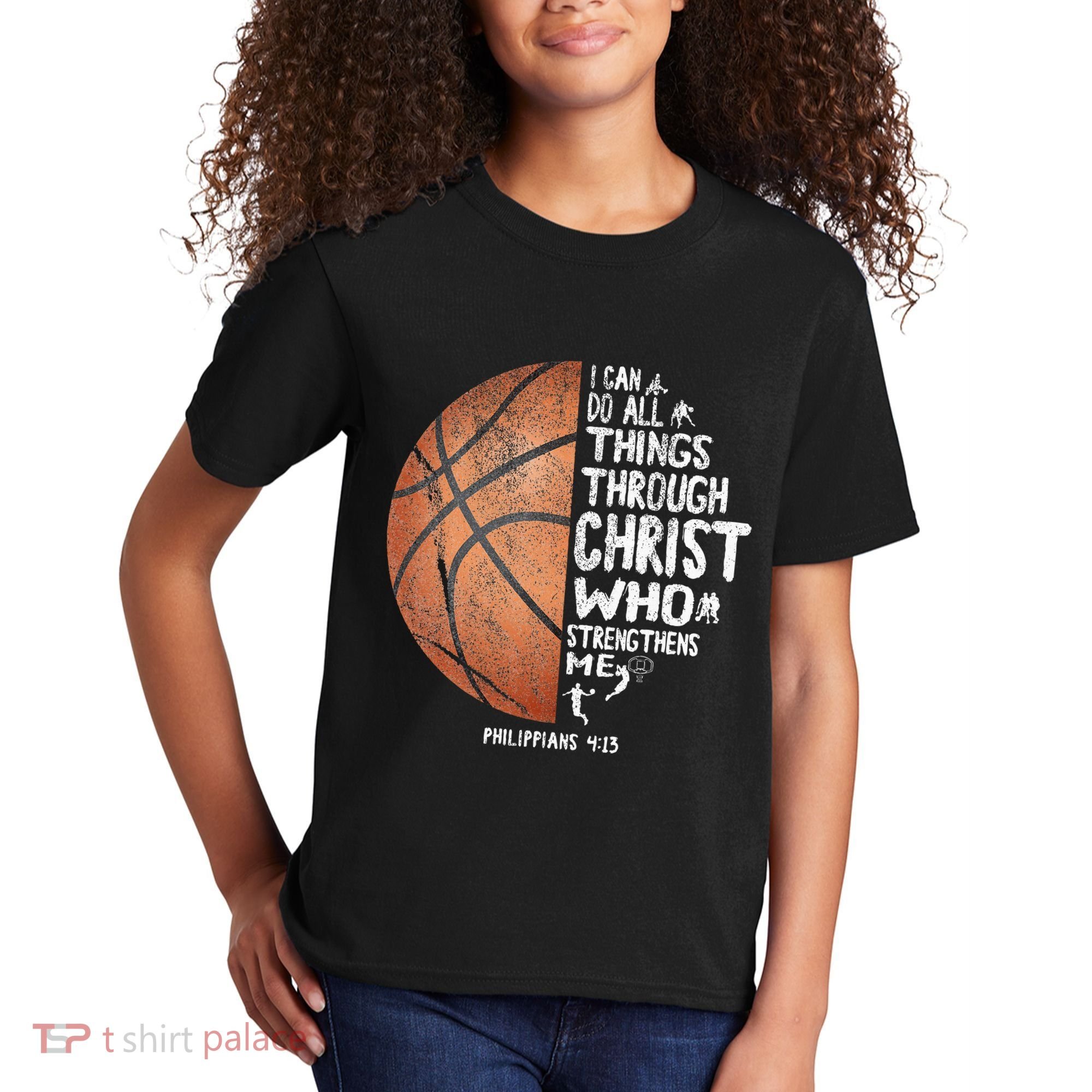 Can Do All Things Through Christ Philippians 413 Basketball Kids T-Shirt