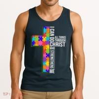 Can Do All Things Through Christ Autism Awareness Tank Top thumb 3