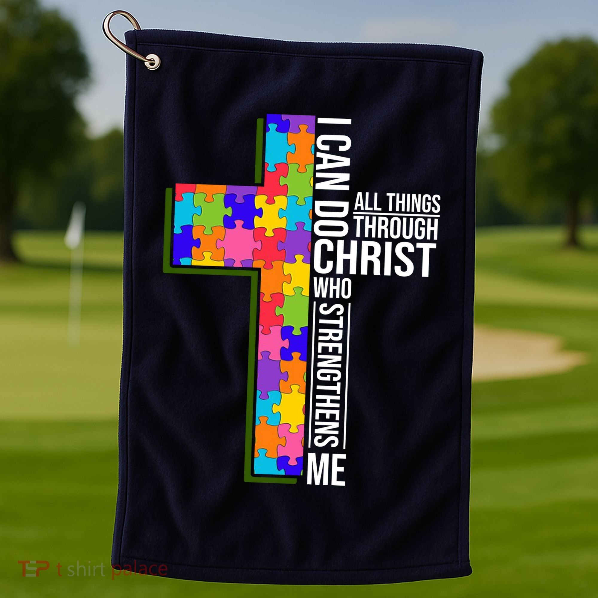 Can Do All Things Through Christ Autism Awareness Golf Towel