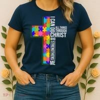 Can Do All Things Through Christ Autism Awareness Women's T-Shirt thumb 2