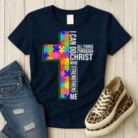 Can Do All Things Through Christ Autism Awareness Women's T-Shirt thumb 3