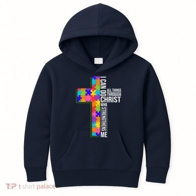 Can Do All Things Through Christ Autism Awareness Kids Hoodie