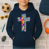 Can Do All Things Through Christ Autism Awareness Kids Hoodie thumb 2