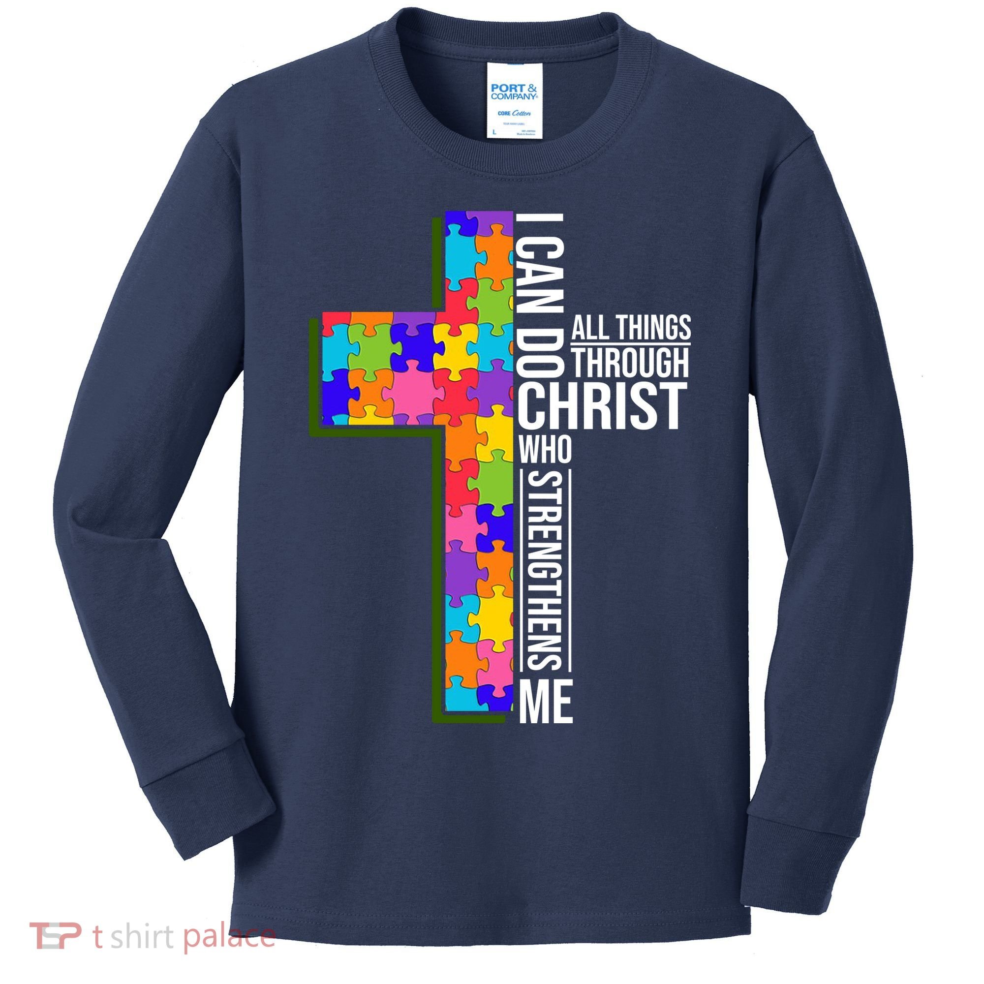 Can Do All Things Through Christ Autism Awareness Kids Long Sleeve Shirt