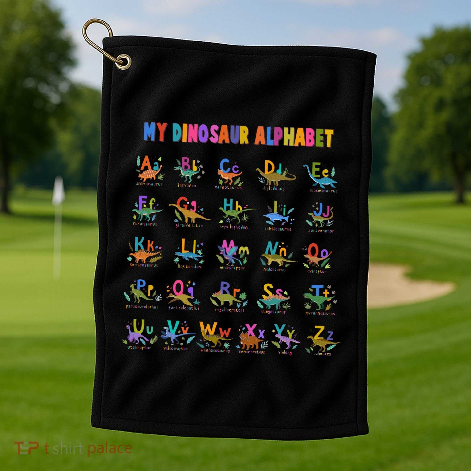 Cool Dinosaur Alphabet Back To School Golf Towel