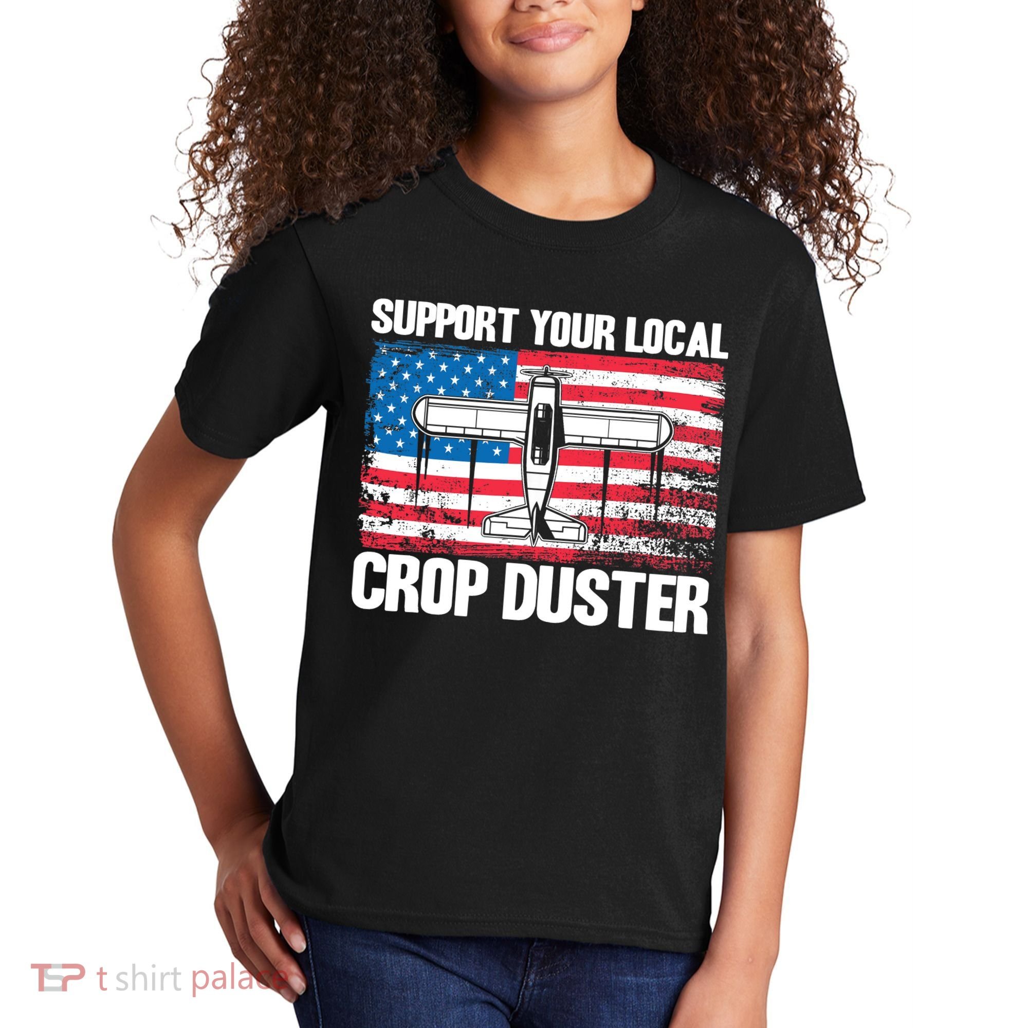 Crop Duster American Flag Support Your Local Crop Duster Kids T-Shirt