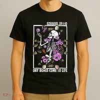 Christian Dry Bones Come To Life Floral Skeleton T-Shirt thumb 3