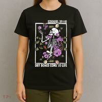 Christian Dry Bones Come To Life Floral Skeleton T-Shirt thumb 4