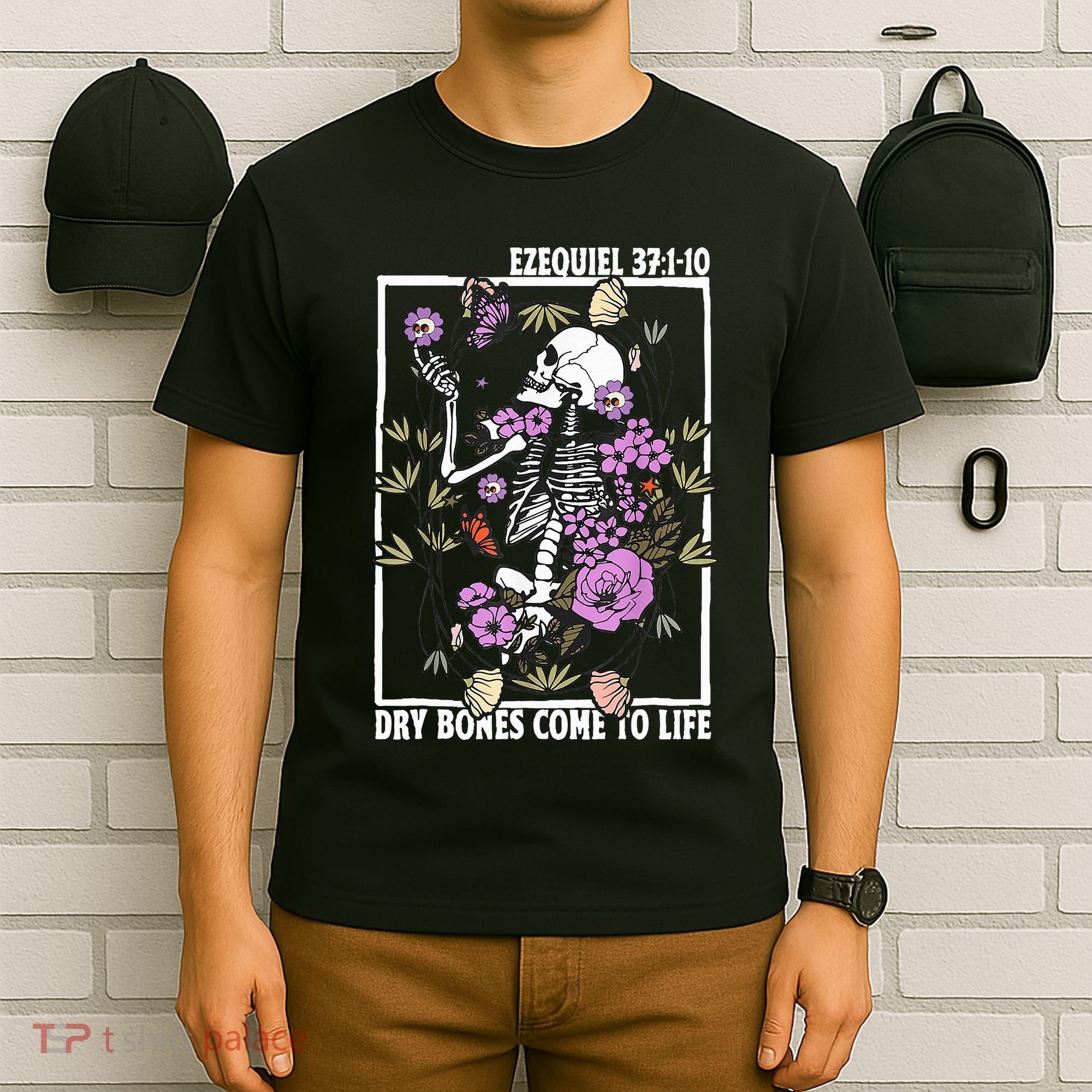 Christian Dry Bones Come To Life Floral Skeleton T-Shirt