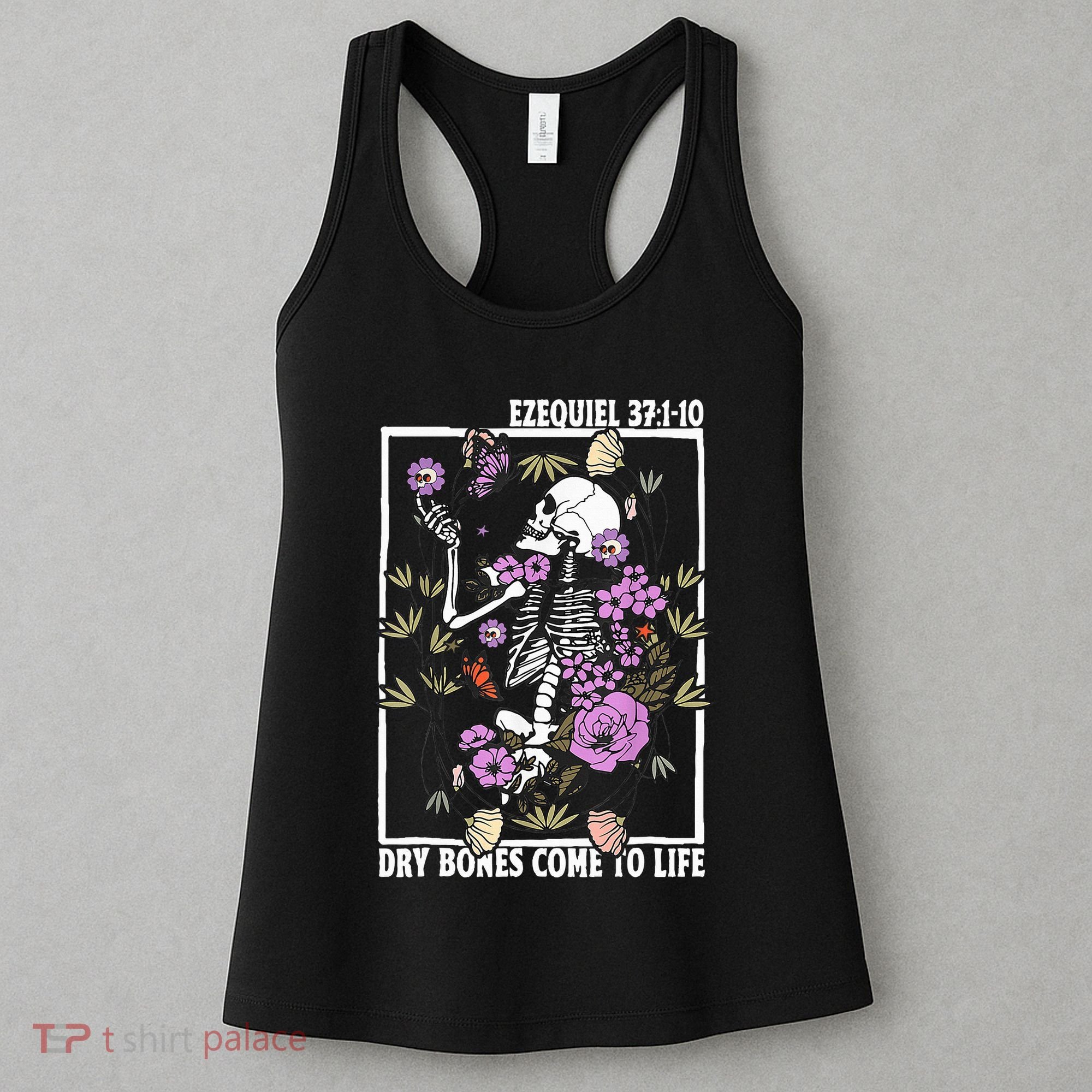 Christian Dry Bones Come To Life Floral Skeleton Women's Tank Top