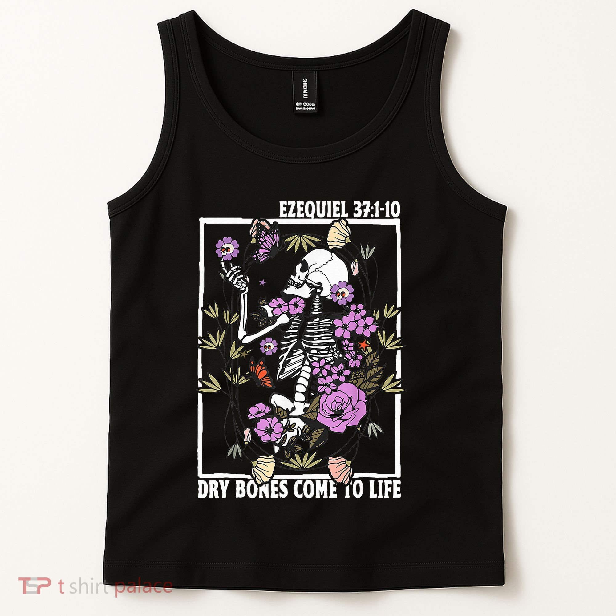 Christian Dry Bones Come To Life Floral Skeleton Tank Top