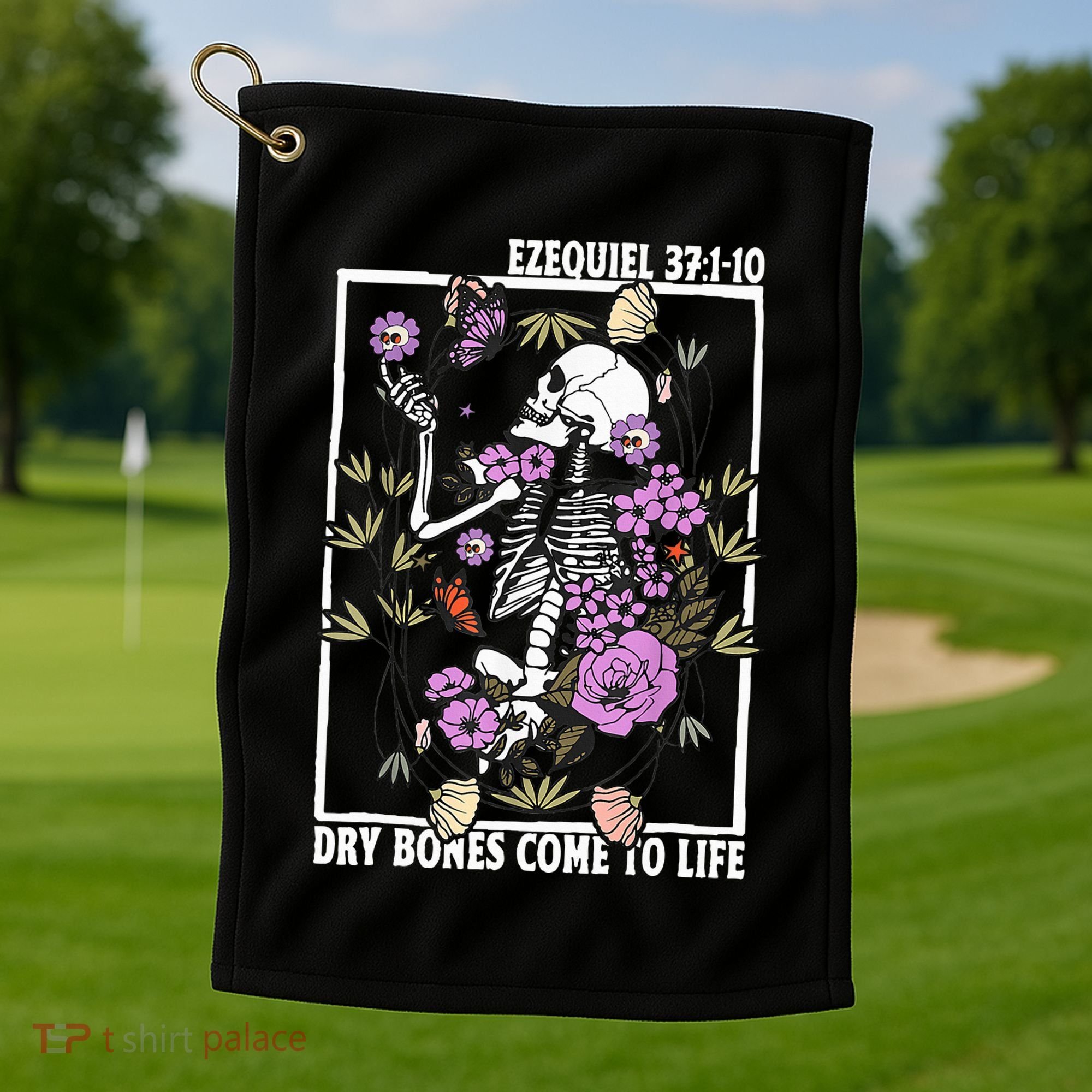 Christian Dry Bones Come To Life Floral Skeleton Golf Towel