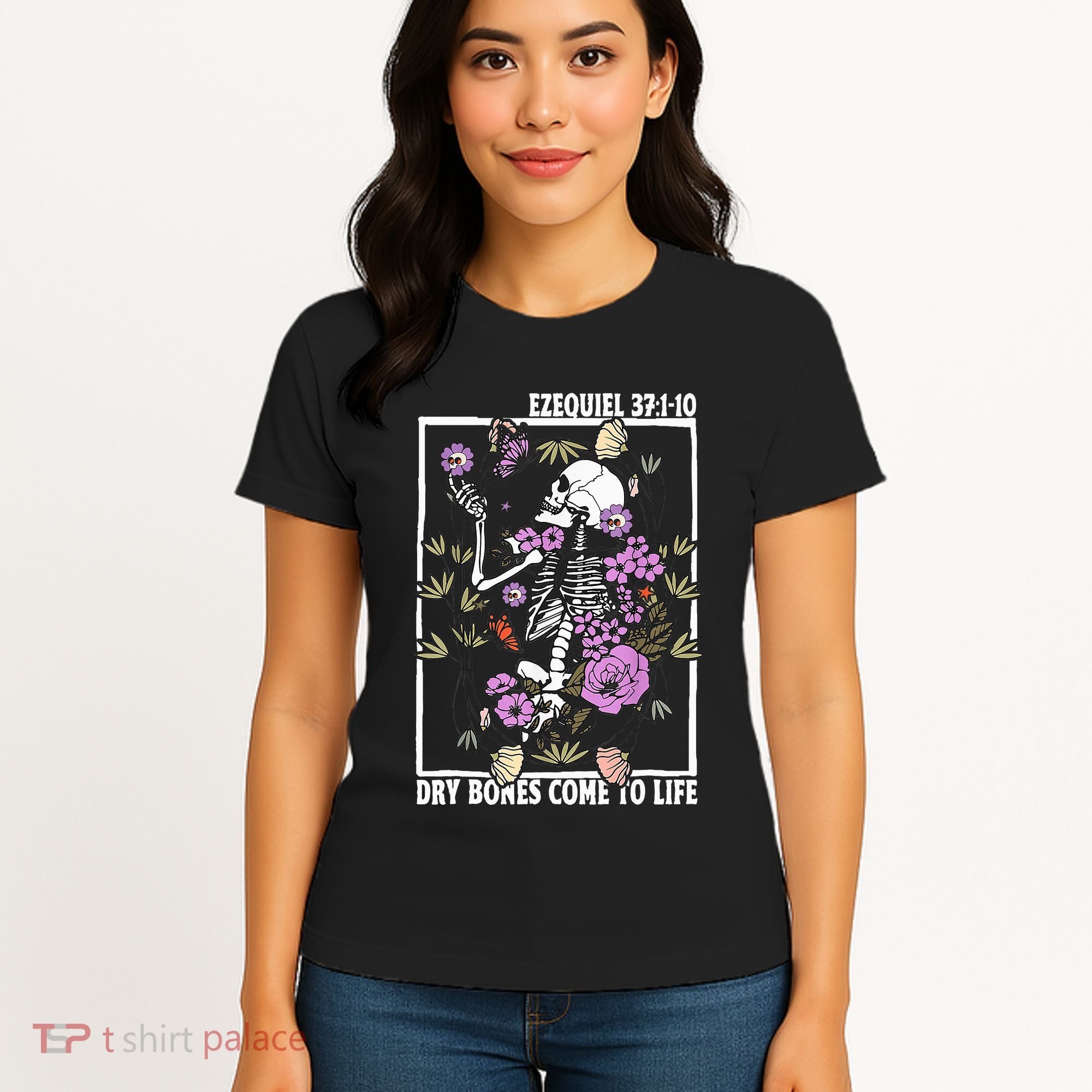 Christian Dry Bones Come To Life Floral Skeleton Women's T-Shirt