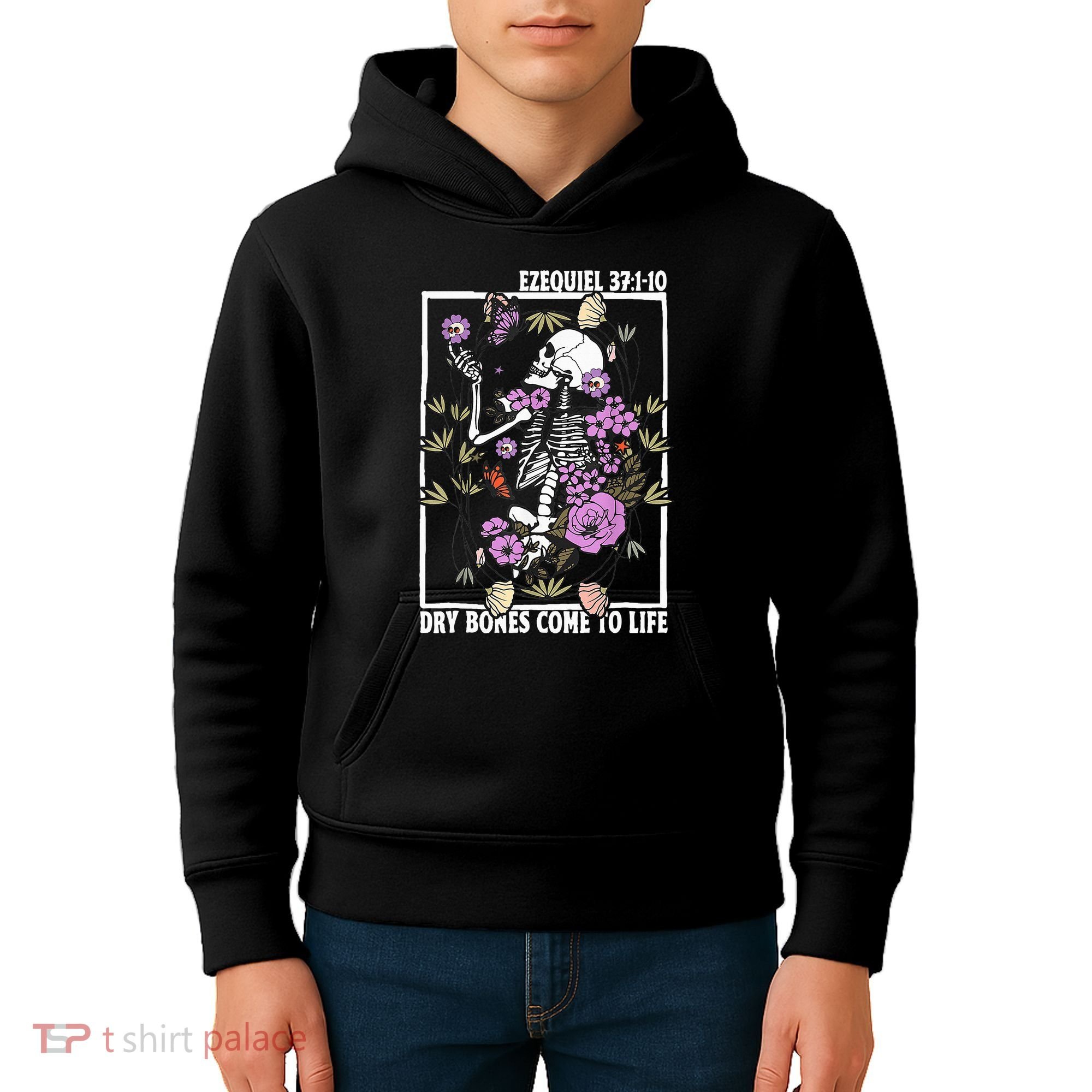 Christian Dry Bones Come To Life Floral Skeleton Kids Hoodie