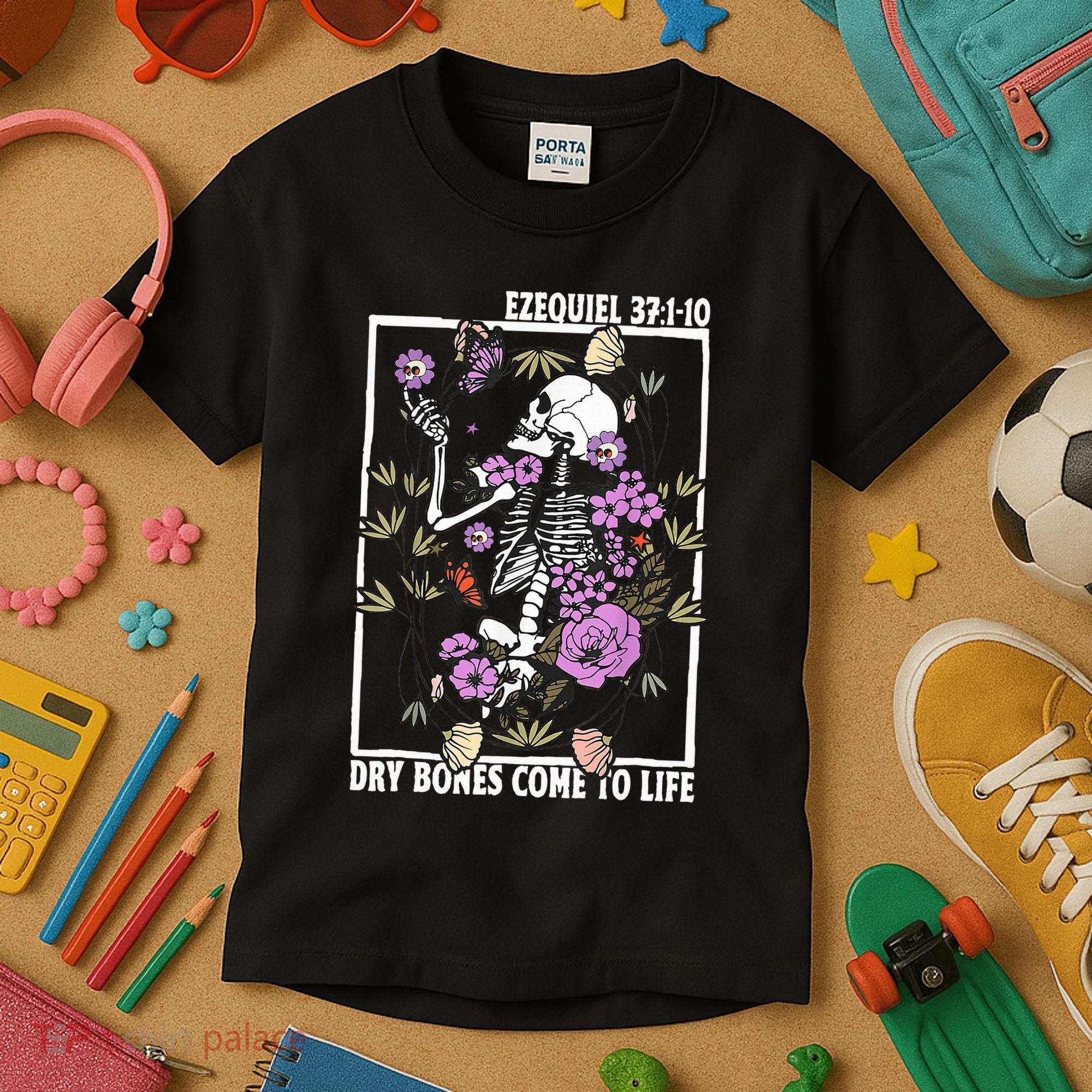 Christian Dry Bones Come To Life Floral Skeleton Kids T-Shirt