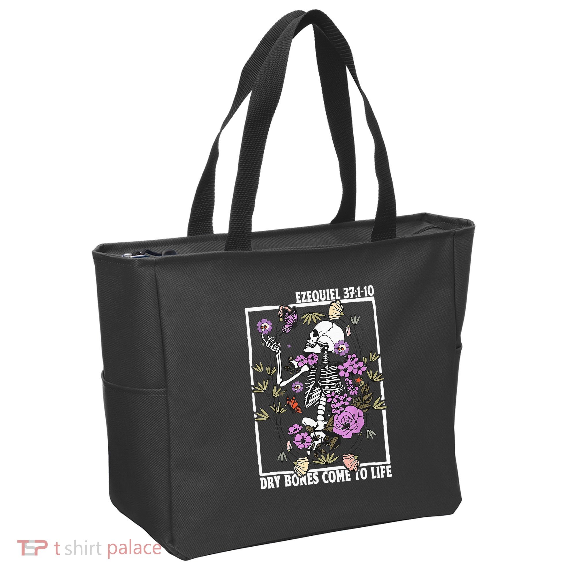 Christian Dry Bones Come To Life Floral Skeleton Tote Bag