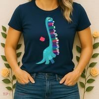 Cute Dinosaur Book Reading Readasaurus Women's T-Shirt thumb 2
