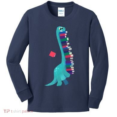 Cute Dinosaur Book Reading Readasaurus Kids Long Sleeve Shirt